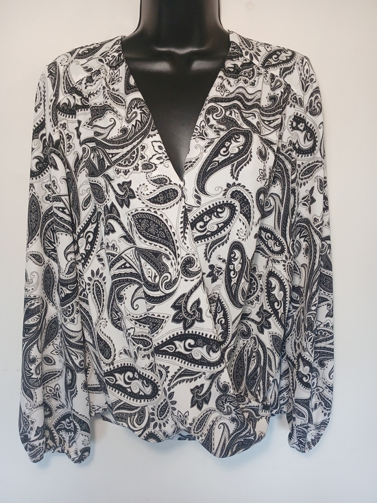 INC International Concepts Tops - INC International Concepts Black & White Paisley Wrap Blouse